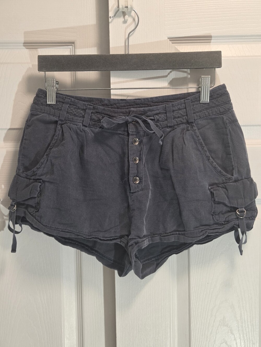 Free People Washed Slate Gray / Blueish Drawstring Cargo Shorts Size 6